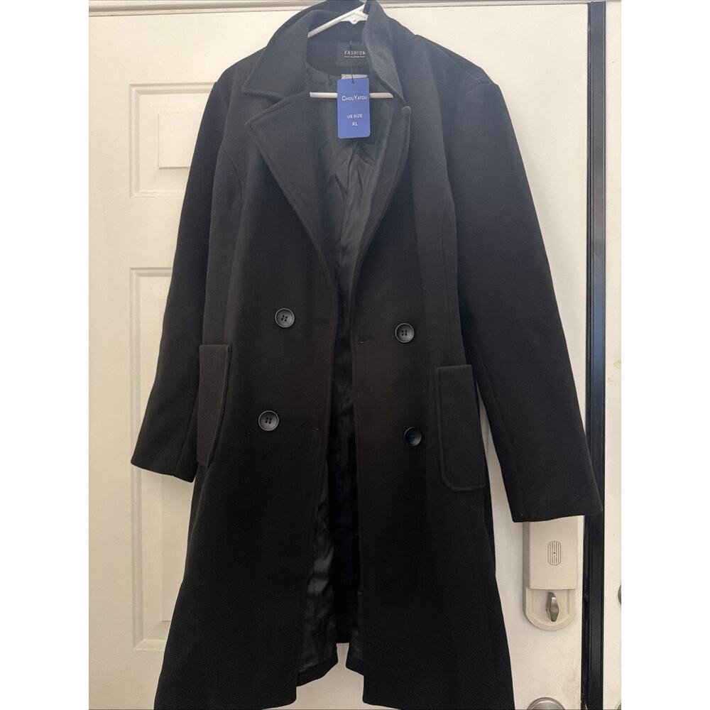 chouyatou Women's Basic Essential Double Breasted Mid-Long Wool Blend Xl